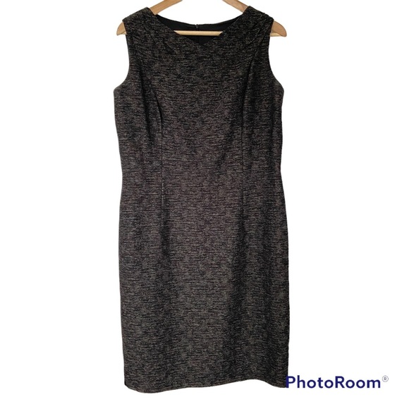 DAVID MEISTER BLACK/GREY TEXTURED AND LINED SHEATH DRESS, PRINCESS SEAMS, SZ 14 - Picture 1 of 12